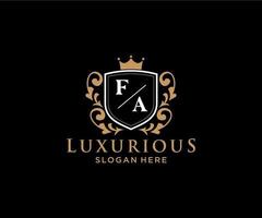 Initial FA Letter Royal Luxury Logo template in vector art for Restaurant, Royalty, Boutique, Cafe, Hotel, Heraldic, Jewelry, Fashion and other vector illustration.