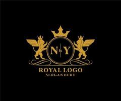 Initial NY Letter Lion Royal Luxury Heraldic,Crest Logo template in vector art for Restaurant, Royalty, Boutique, Cafe, Hotel, Heraldic, Jewelry, Fashion and other vector illustration.