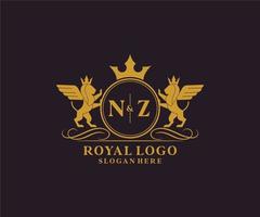 Initial NZ Letter Lion Royal Luxury Heraldic,Crest Logo template in vector art for Restaurant, Royalty, Boutique, Cafe, Hotel, Heraldic, Jewelry, Fashion and other vector illustration.