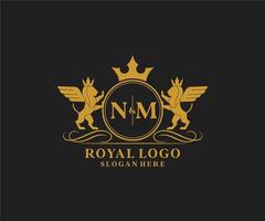 Initial NM Letter Lion Royal Luxury Heraldic,Crest Logo template in vector art for Restaurant, Royalty, Boutique, Cafe, Hotel, Heraldic, Jewelry, Fashion and other vector illustration.