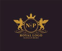 Initial NP Letter Lion Royal Luxury Heraldic,Crest Logo template in vector art for Restaurant, Royalty, Boutique, Cafe, Hotel, Heraldic, Jewelry, Fashion and other vector illustration.