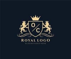 Initial OC Letter Lion Royal Luxury Heraldic,Crest Logo template in vector art for Restaurant, Royalty, Boutique, Cafe, Hotel, Heraldic, Jewelry, Fashion and other vector illustration.