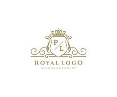 Initial PL Letter Luxurious Brand Logo Template, for Restaurant, Royalty, Boutique, Cafe, Hotel, Heraldic, Jewelry, Fashion and other vector illustration.