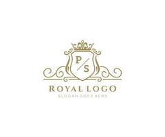 Initial PS Letter Luxurious Brand Logo Template, for Restaurant, Royalty, Boutique, Cafe, Hotel, Heraldic, Jewelry, Fashion and other vector illustration.