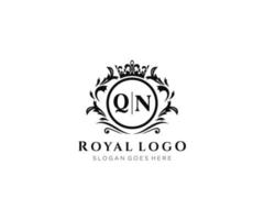 Initial QN Letter Luxurious Brand Logo Template, for Restaurant, Royalty, Boutique, Cafe, Hotel, Heraldic, Jewelry, Fashion and other vector illustration.