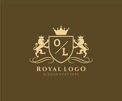 Initial OL Letter Lion Royal Luxury Heraldic,Crest Logo template in vector art for Restaurant, Royalty, Boutique, Cafe, Hotel, Heraldic, Jewelry, Fashion and other vector illustration.