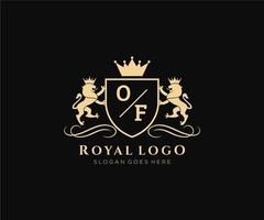 Initial OF Letter Lion Royal Luxury Heraldic,Crest Logo template in vector art for Restaurant, Royalty, Boutique, Cafe, Hotel, Heraldic, Jewelry, Fashion and other vector illustration.