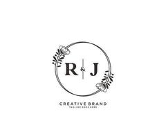 initial RJ letters hand drawn feminine and floral botanical logo suitable for spa salon skin hair beauty boutique and cosmetic company. vector