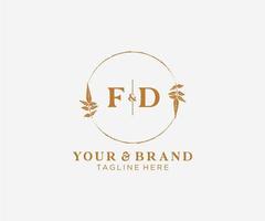 initial FD letters floral frames. Botanical feminine editable premade monoline unique decoration for greeting card, wedding invitation. vector