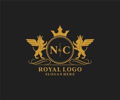 Initial NC Letter Lion Royal Luxury Heraldic,Crest Logo template in vector art for Restaurant, Royalty, Boutique, Cafe, Hotel, Heraldic, Jewelry, Fashion and other vector illustration.