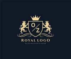 Initial OZ Letter Lion Royal Luxury Heraldic,Crest Logo template in vector art for Restaurant, Royalty, Boutique, Cafe, Hotel, Heraldic, Jewelry, Fashion and other vector illustration.