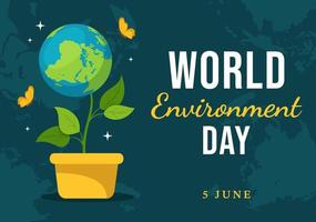 World Environment Day Illustration with Green Tree and Animals in Forest for Save the Planet or Taking Care of the Earth in Hand Drawn Templates vector