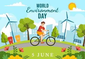 World Environment Day Illustration with Green Tree and Animals in Forest for Save the Planet or Taking Care of the Earth in Hand Drawn Templates vector