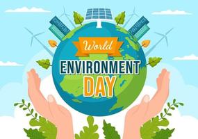 World Environment Day Illustration with Green Tree and Animals in Forest for Save the Planet or Taking Care of the Earth in Hand Drawn Templates vector