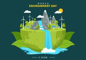 World Environment Day Illustration with Green Tree and Animals in Forest for Save the Planet or Taking Care of the Earth in Hand Drawn Templates vector