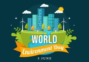 World Environment Day Illustration with Green Tree and Animals in Forest for Save the Planet or Taking Care of the Earth in Hand Drawn Templates vector