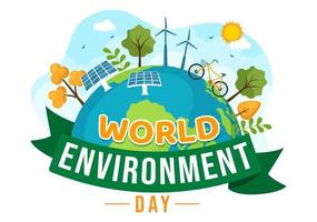 World Environment Day Illustration with Green Tree and Animals in Forest for Save the Planet or Taking Care of the Earth in Hand Drawn Templates vector