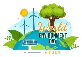 World Environment Day Illustration with Green Tree and Animals in Forest for Save the Planet or Taking Care of the Earth in Hand Drawn Templates vector