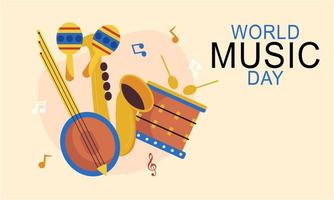 World music day with musical instruments vector