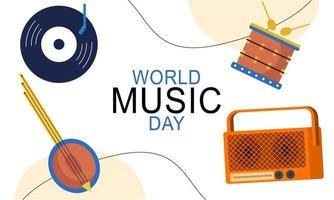 mundo música día con musical instrumentos vector
