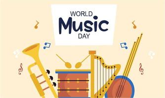 World music day with musical instruments vector