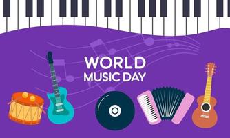 World music day with musical instruments vector