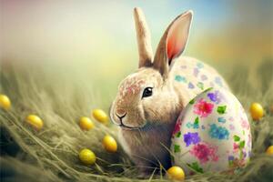 Cute Easter Buny sitting with Easter eggs images for Easter day photo