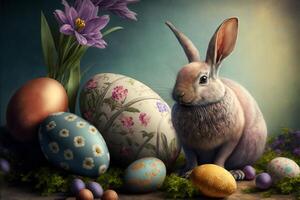 Cute Easter Buny sitting with Easter eggs images for Easter day photo