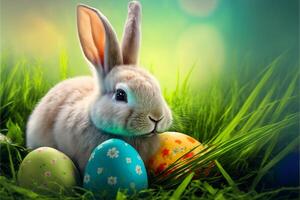 Cute Easter Buny sitting with Easter eggs images for Easter day photo