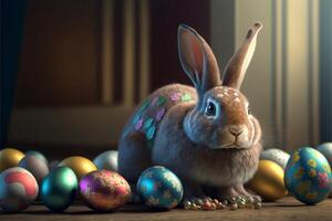 Cute Easter Buny sitting with Easter eggs images for Easter day photo