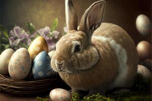 Cute Easter Buny sitting with Easter eggs images for Easter day photo