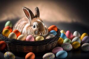 Cute Easter Buny sitting with Easter eggs images for Easter day photo