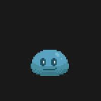 blue slime with smile face in pixel art style vector