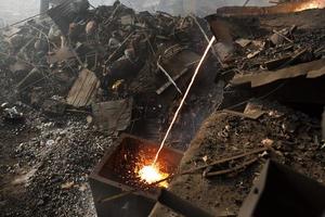 Blast furnace in the melt steel works in Demra, Dhaka, Bangladesh. photo