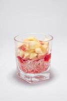 A glass of ice-cream faluda. Top view. Side view. Font view. photo