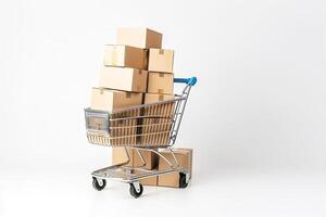 Shopping Cart With Boxes. photo