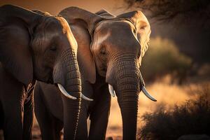 dos hermosa elefantes desde el lado. ai generado foto