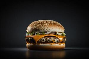 Cheeseburger Black Background. photo