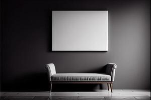 Frame Mockup Hanging On The Wall In Minimalist Interior Room. photo