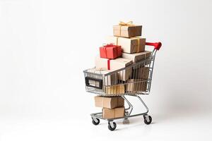 Shopping Cart With Boxes. photo