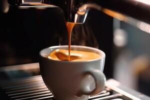 Close-up of Coffee extraction from the coffee machine. photo