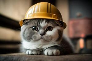 Cat Wearing Hard Hat. photo