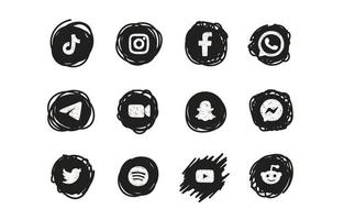 Social Media Logo Icons in Doodle Style vector