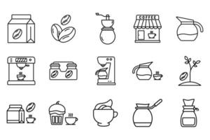 café elemento conjunto icono ilustración. línea icono estilo. café máquina, café comercio, café maceta, amoladora, café frijoles, Café exprés, crema y otros. sencillo vector diseño editable