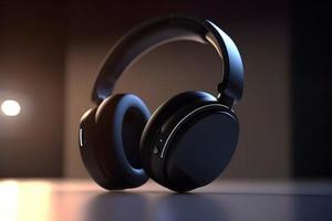 3D Render of Black Headphones with Dark Background photo
