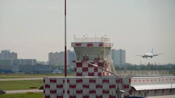 SAINT PETERSBURG, RUSSIA JULY 26, 2022 - Boeing 737 of Pobeda landing at Pulkovo airport, St. Petersburg. Passenger plane arrival, side view video