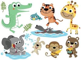 Vector set of funny animals cartoon in different activity