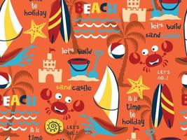 seamless pattern vector of beach holiday elements cartoon with funny crab