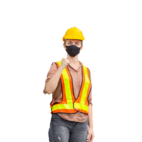 portrait de femelle ouvrier dans une uniforme, contremaître dans casque, emploi et Occupation concepts png