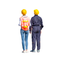 Female engineer and worker man in hard hat png